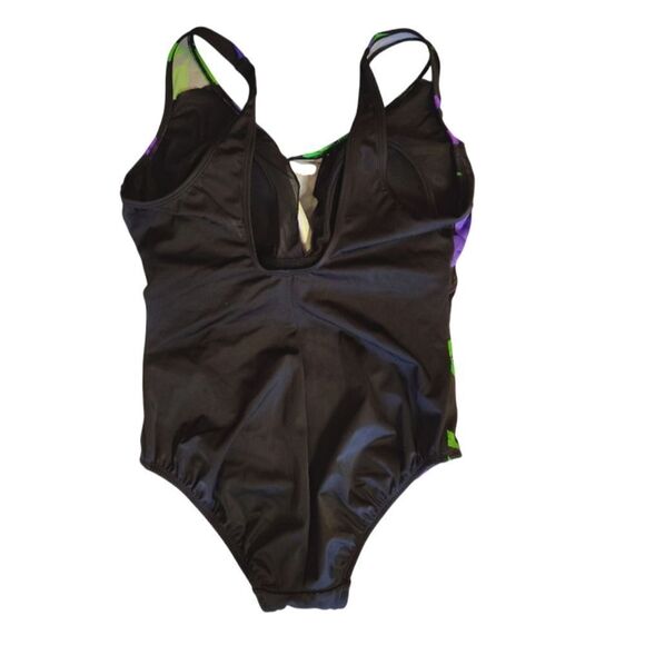 Croft & Barrow Black Purple Tropical One Piece Slimming Swimsuit Size 10 NWT - Picture 5 of 10